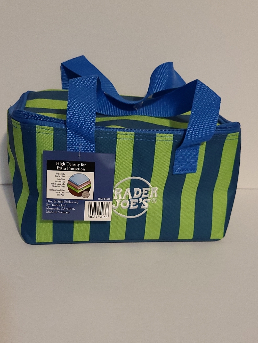 Trader Joe's Blue and Green Striped Insulated Lunch Tote